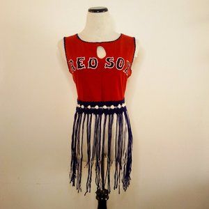 BOSTON RED SOX Cropped T-shirt Tank with Long Fringes